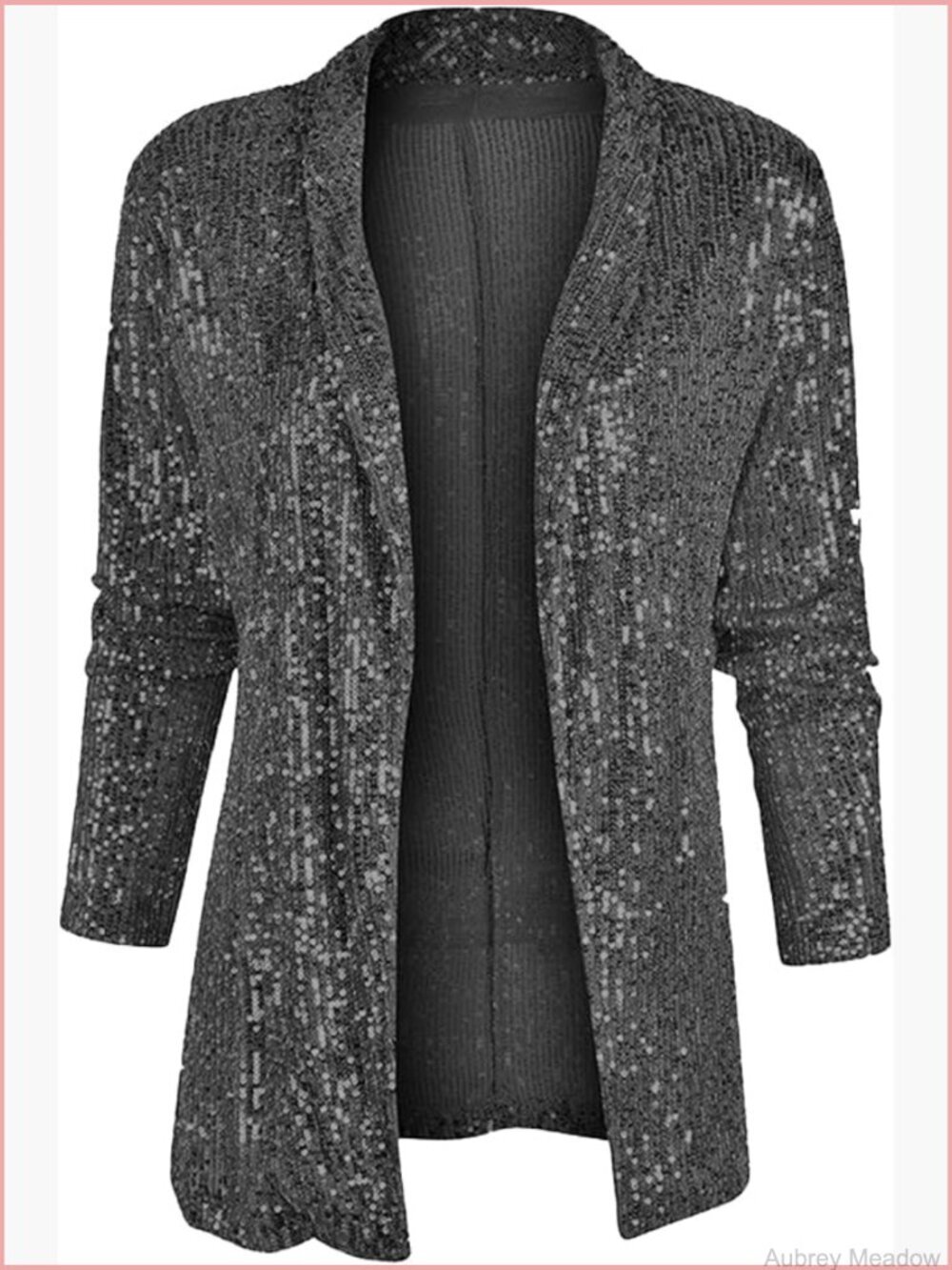 Sequin Open Front Blazer Long Sleeve V-Neck Sparkly Jacket